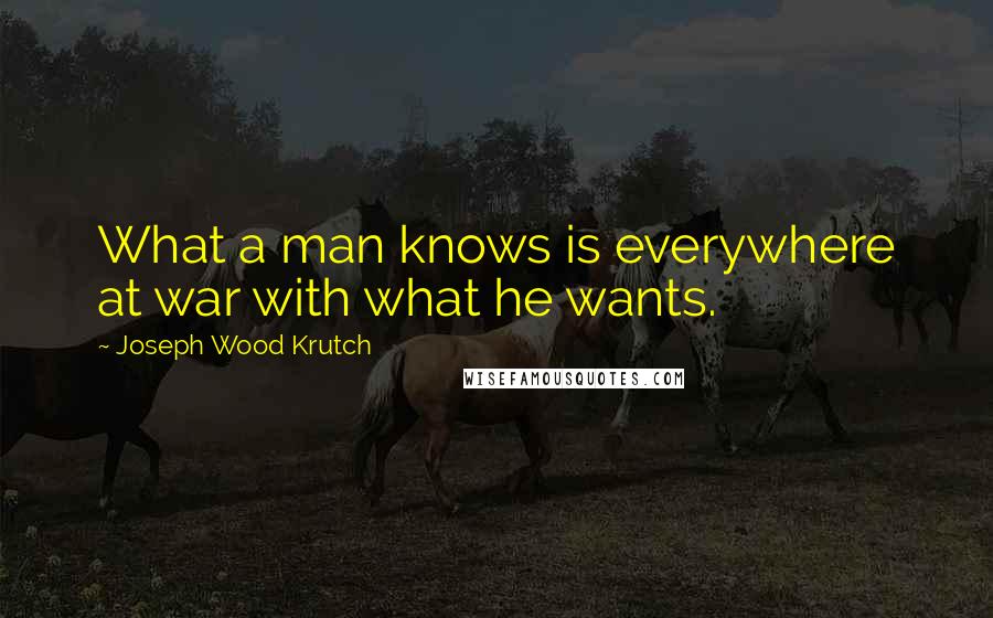 Joseph Wood Krutch Quotes: What a man knows is everywhere at war with what he wants.