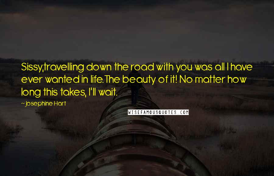 Josephine Hart Quotes: Sissy,travelling down the road with you was all I have ever wanted in life.The beauty of it! No matter how long this takes, I'll wait.