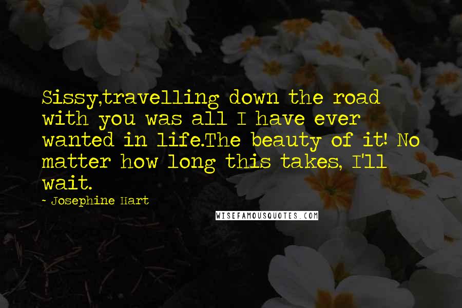 Josephine Hart Quotes: Sissy,travelling down the road with you was all I have ever wanted in life.The beauty of it! No matter how long this takes, I'll wait.