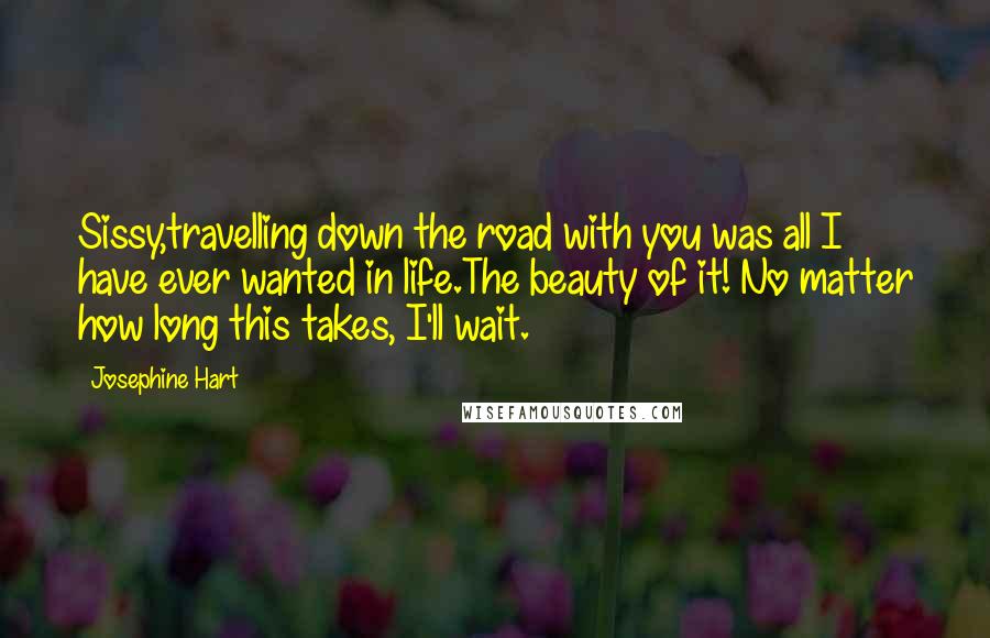Josephine Hart Quotes: Sissy,travelling down the road with you was all I have ever wanted in life.The beauty of it! No matter how long this takes, I'll wait.