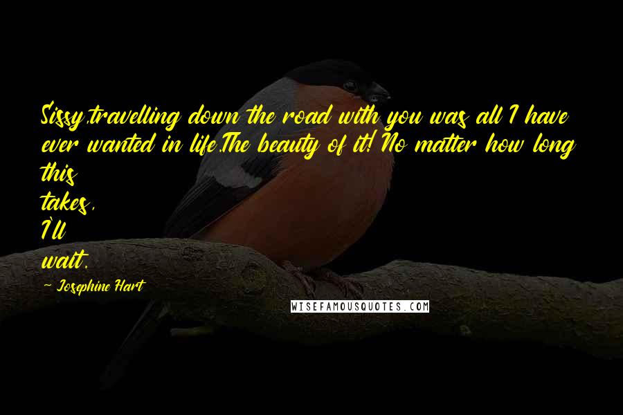 Josephine Hart Quotes: Sissy,travelling down the road with you was all I have ever wanted in life.The beauty of it! No matter how long this takes, I'll wait.