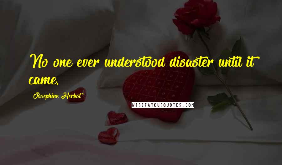 Josephine Herbst Quotes: No one ever understood disaster until it came.