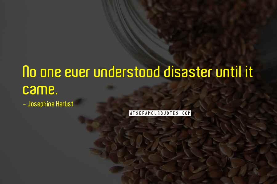 Josephine Herbst Quotes: No one ever understood disaster until it came.