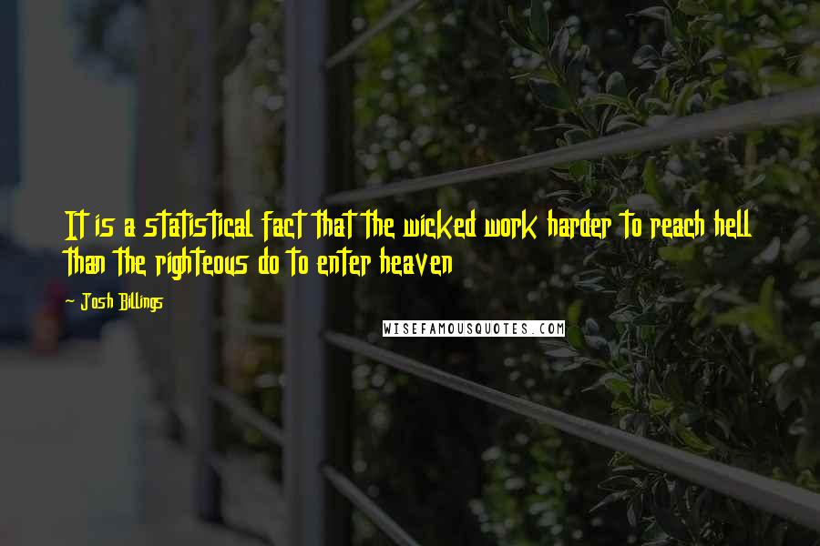 Josh Billings Quotes: It is a statistical fact that the wicked work harder to reach hell than the righteous do to enter heaven