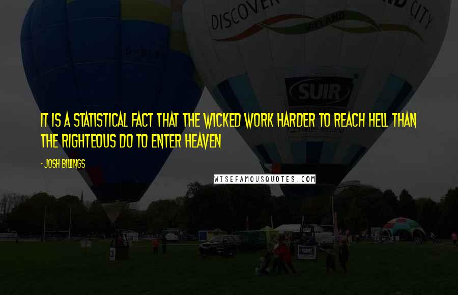 Josh Billings Quotes: It is a statistical fact that the wicked work harder to reach hell than the righteous do to enter heaven