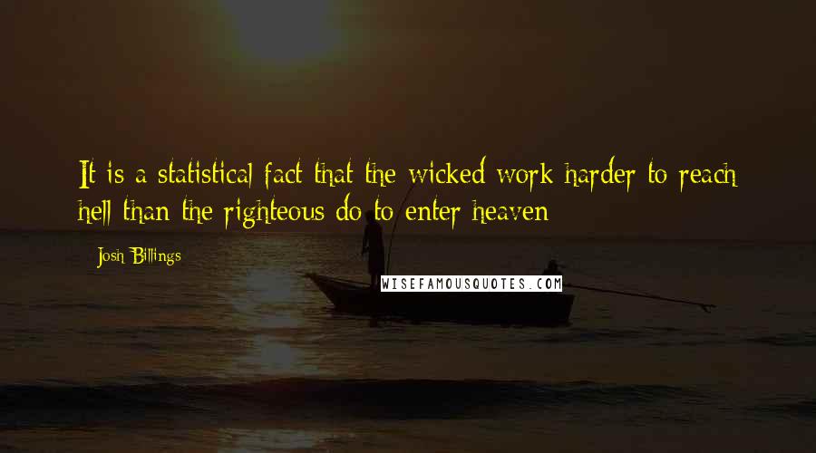Josh Billings Quotes: It is a statistical fact that the wicked work harder to reach hell than the righteous do to enter heaven