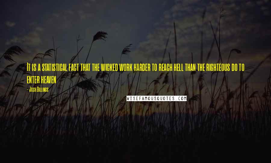 Josh Billings Quotes: It is a statistical fact that the wicked work harder to reach hell than the righteous do to enter heaven