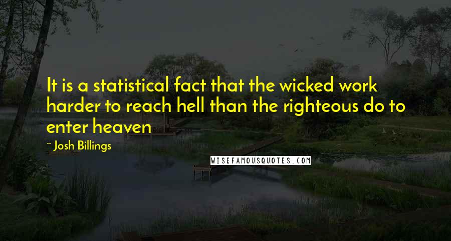 Josh Billings Quotes: It is a statistical fact that the wicked work harder to reach hell than the righteous do to enter heaven