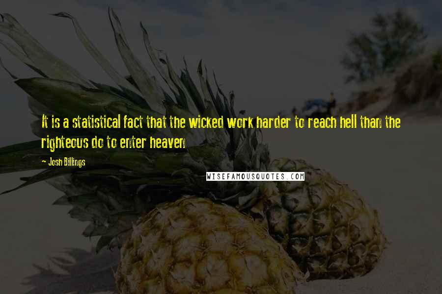 Josh Billings Quotes: It is a statistical fact that the wicked work harder to reach hell than the righteous do to enter heaven