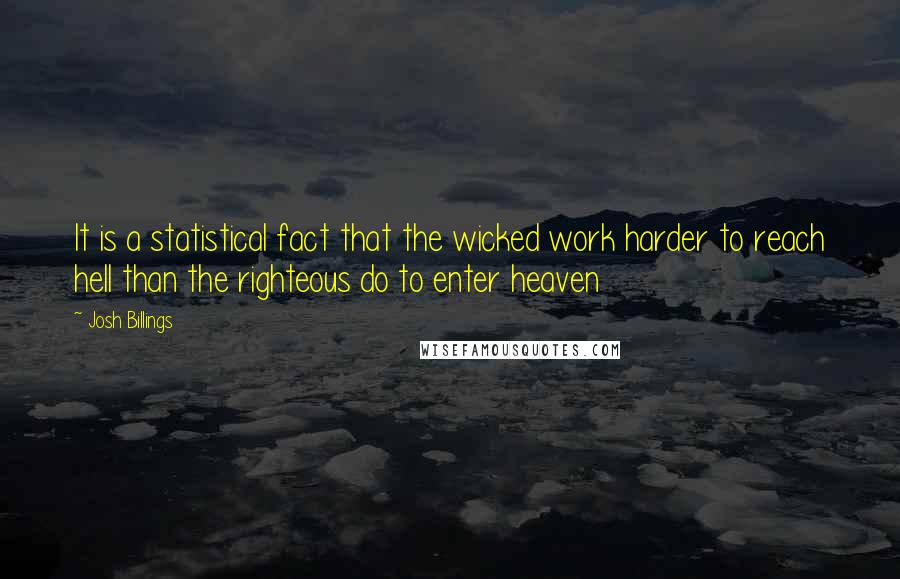 Josh Billings Quotes: It is a statistical fact that the wicked work harder to reach hell than the righteous do to enter heaven