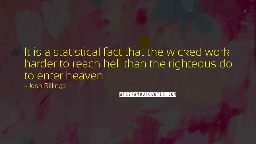 Josh Billings Quotes: It is a statistical fact that the wicked work harder to reach hell than the righteous do to enter heaven