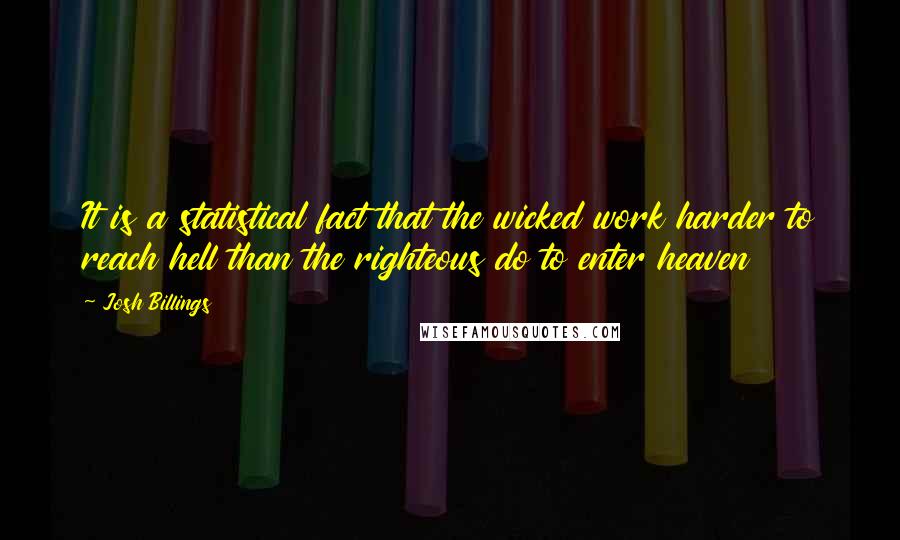 Josh Billings Quotes: It is a statistical fact that the wicked work harder to reach hell than the righteous do to enter heaven