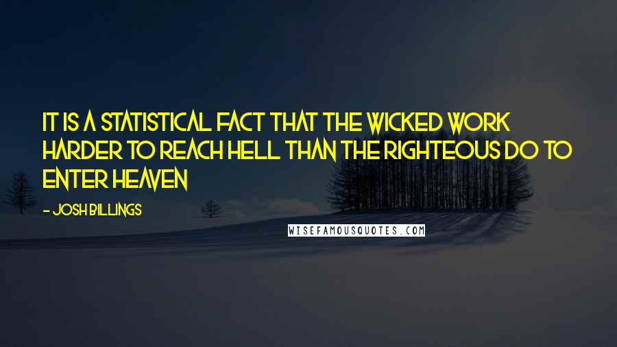 Josh Billings Quotes: It is a statistical fact that the wicked work harder to reach hell than the righteous do to enter heaven