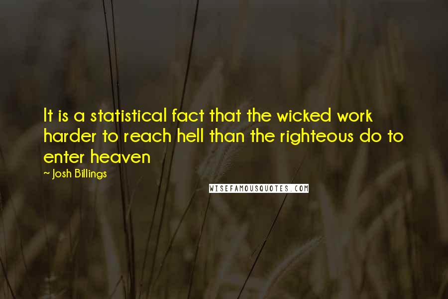 Josh Billings Quotes: It is a statistical fact that the wicked work harder to reach hell than the righteous do to enter heaven