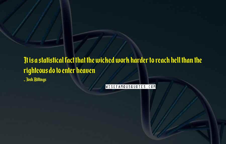 Josh Billings Quotes: It is a statistical fact that the wicked work harder to reach hell than the righteous do to enter heaven