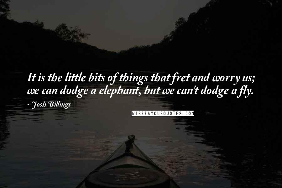 Josh Billings Quotes: It is the little bits of things that fret and worry us; we can dodge a elephant, but we can't dodge a fly.