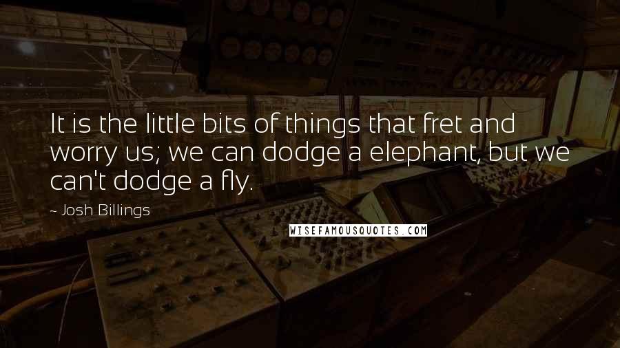 Josh Billings Quotes: It is the little bits of things that fret and worry us; we can dodge a elephant, but we can't dodge a fly.