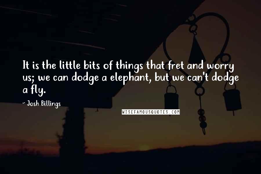 Josh Billings Quotes: It is the little bits of things that fret and worry us; we can dodge a elephant, but we can't dodge a fly.