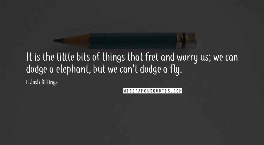 Josh Billings Quotes: It is the little bits of things that fret and worry us; we can dodge a elephant, but we can't dodge a fly.