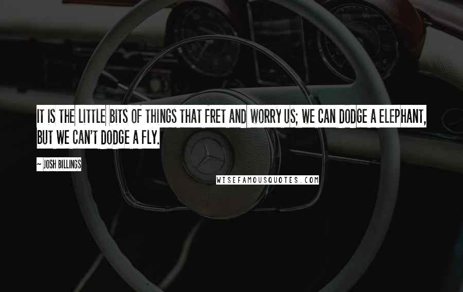 Josh Billings Quotes: It is the little bits of things that fret and worry us; we can dodge a elephant, but we can't dodge a fly.