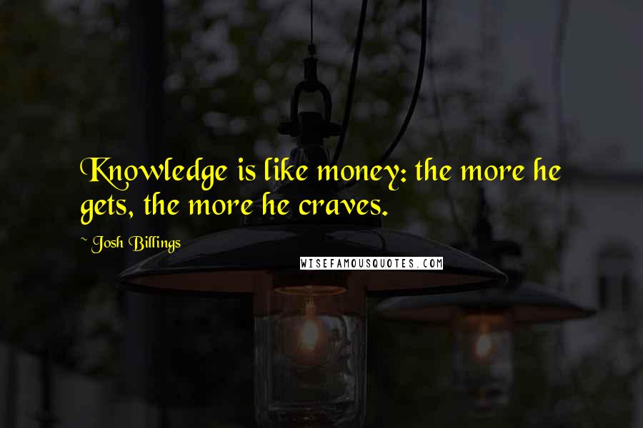 Josh Billings Quotes: Knowledge is like money: the more he gets, the more he craves.