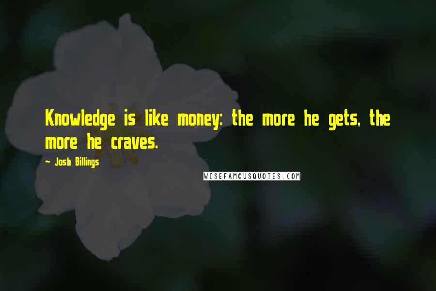 Josh Billings Quotes: Knowledge is like money: the more he gets, the more he craves.