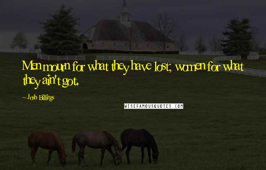 Josh Billings Quotes: Men mourn for what they have lost; women for what they ain't got.