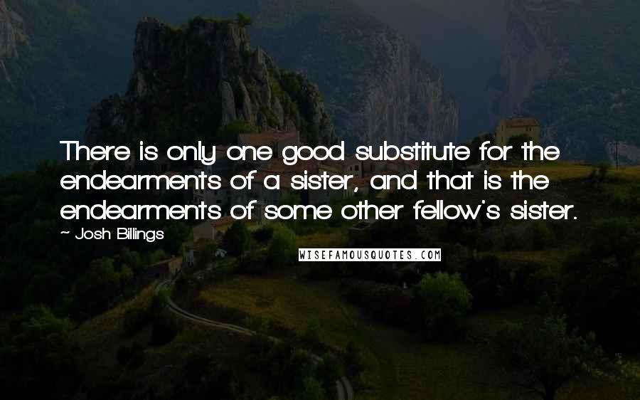 Josh Billings Quotes: There is only one good substitute for the endearments of a sister, and that is the endearments of some other fellow's sister.