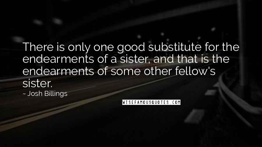 Josh Billings Quotes: There is only one good substitute for the endearments of a sister, and that is the endearments of some other fellow's sister.