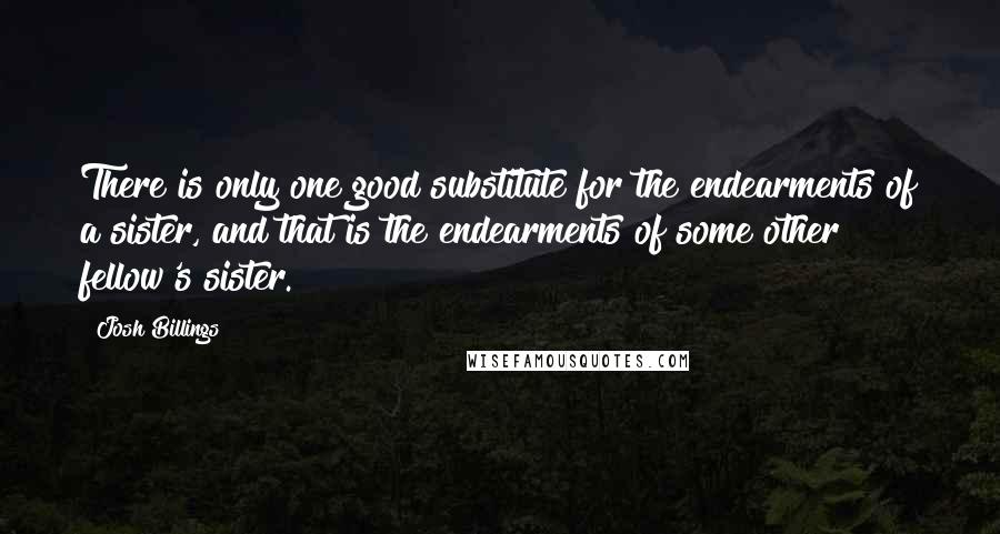 Josh Billings Quotes: There is only one good substitute for the endearments of a sister, and that is the endearments of some other fellow's sister.