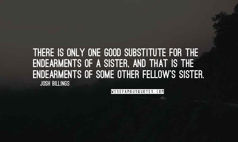 Josh Billings Quotes: There is only one good substitute for the endearments of a sister, and that is the endearments of some other fellow's sister.