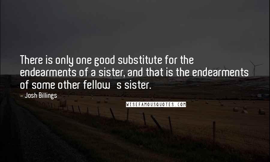 Josh Billings Quotes: There is only one good substitute for the endearments of a sister, and that is the endearments of some other fellow's sister.