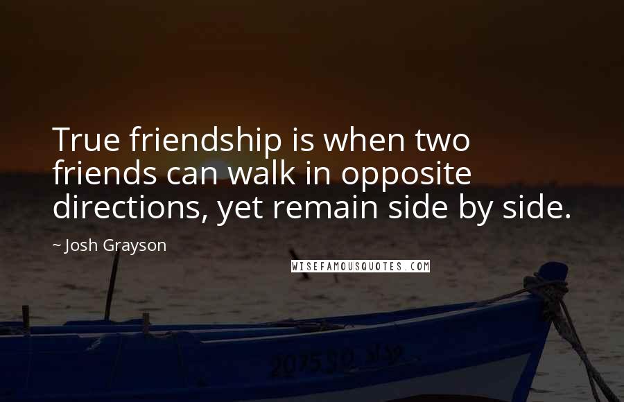 Josh Grayson Quotes: True friendship is when two friends can walk in opposite directions, yet remain side by side.