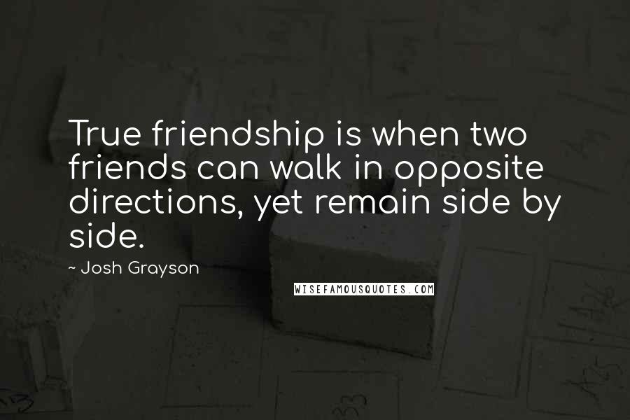 Josh Grayson Quotes: True friendship is when two friends can walk in opposite directions, yet remain side by side.