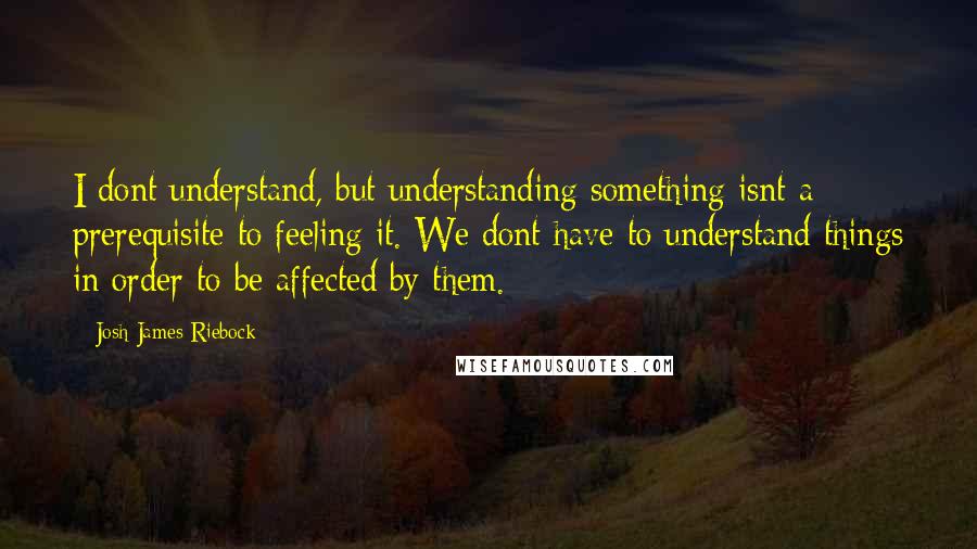 Josh James Riebock Quotes: I dont understand, but understanding something isnt a prerequisite to feeling it. We dont have to understand things in order to be affected by them.