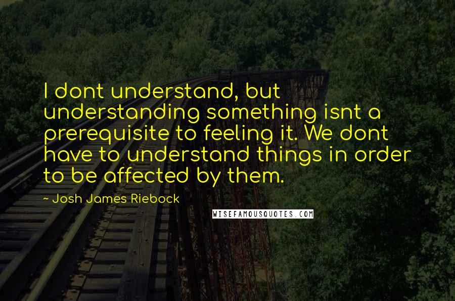 Josh James Riebock Quotes: I dont understand, but understanding something isnt a prerequisite to feeling it. We dont have to understand things in order to be affected by them.