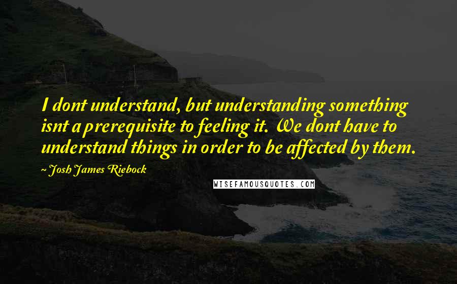 Josh James Riebock Quotes: I dont understand, but understanding something isnt a prerequisite to feeling it. We dont have to understand things in order to be affected by them.