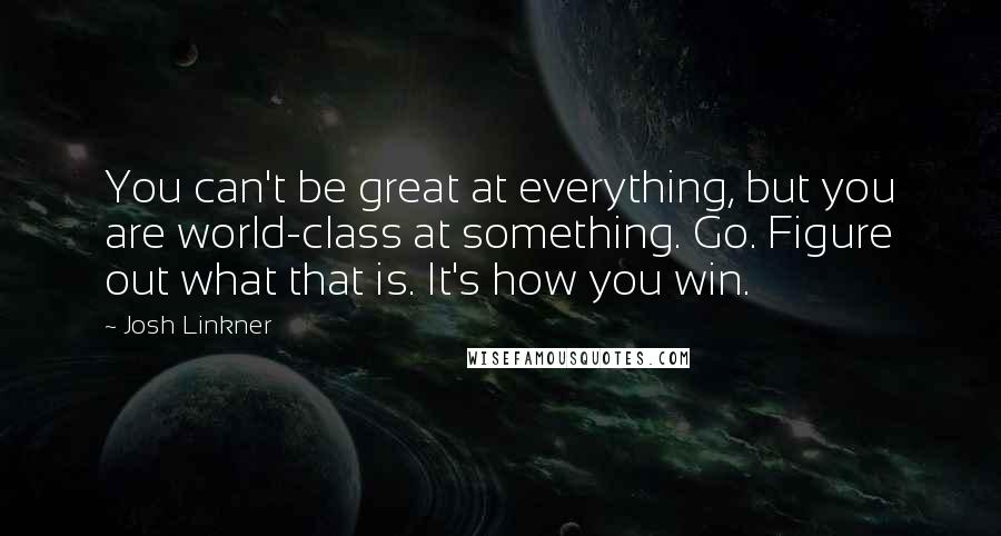 Josh Linkner Quotes: You can't be great at everything, but you are world-class at something. Go. Figure out what that is. It's how you win.