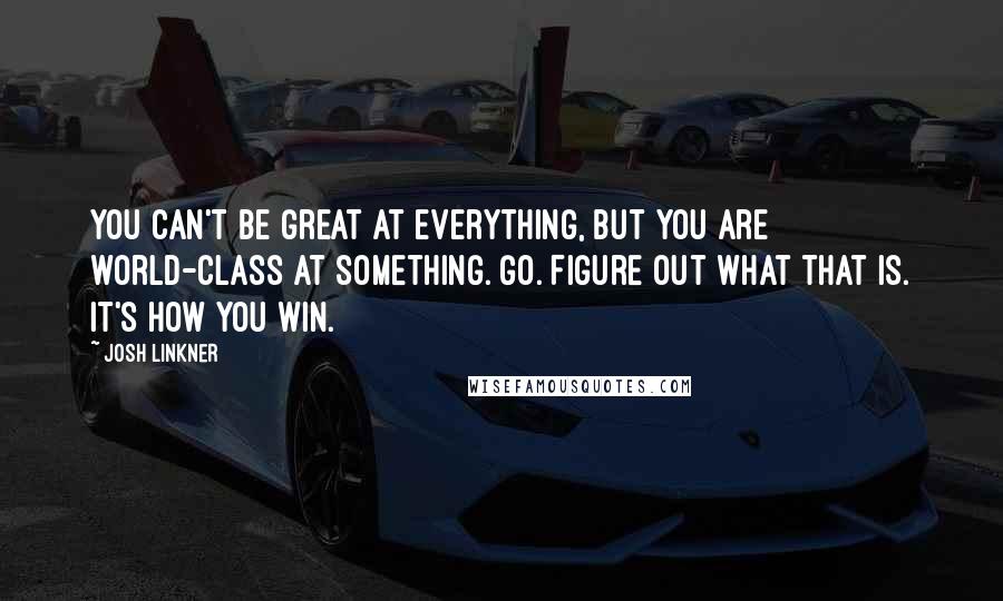 Josh Linkner Quotes: You can't be great at everything, but you are world-class at something. Go. Figure out what that is. It's how you win.