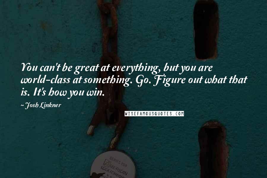 Josh Linkner Quotes: You can't be great at everything, but you are world-class at something. Go. Figure out what that is. It's how you win.