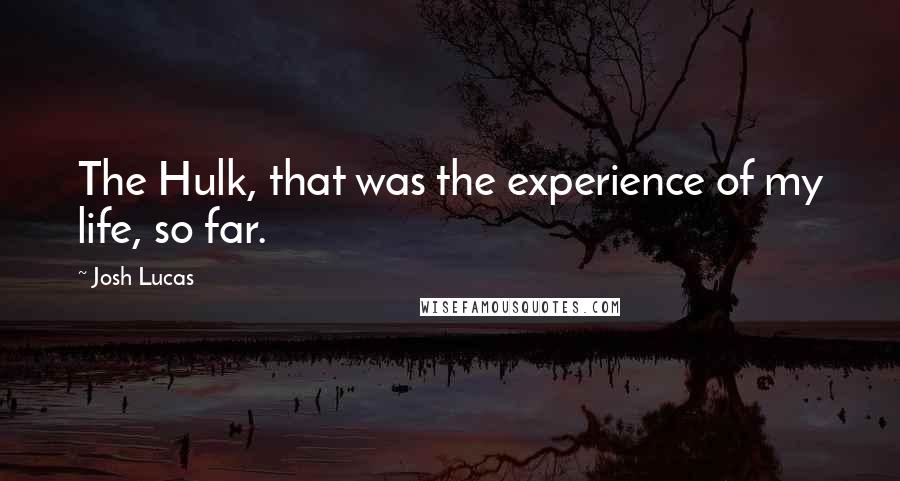 Josh Lucas Quotes: The Hulk, that was the experience of my life, so far.