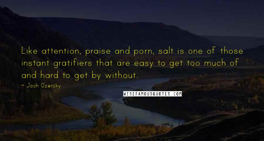 Josh Ozersky Quotes: Like attention, praise and porn, salt is one of those instant gratifiers that are easy to get too much of and hard to get by without.