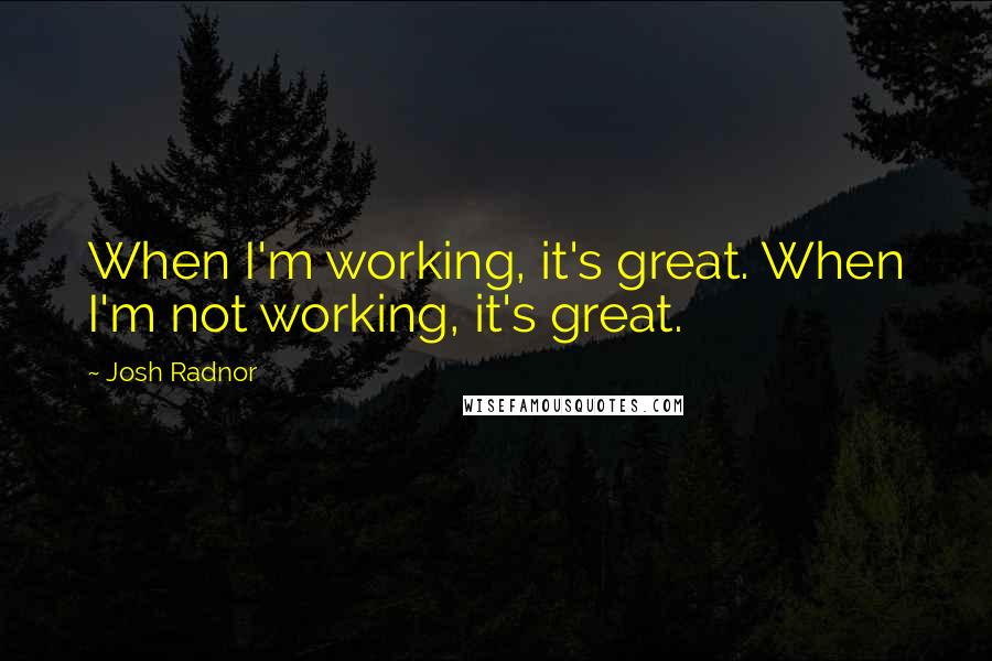 Josh Radnor Quotes: When I'm working, it's great. When I'm not working, it's great.