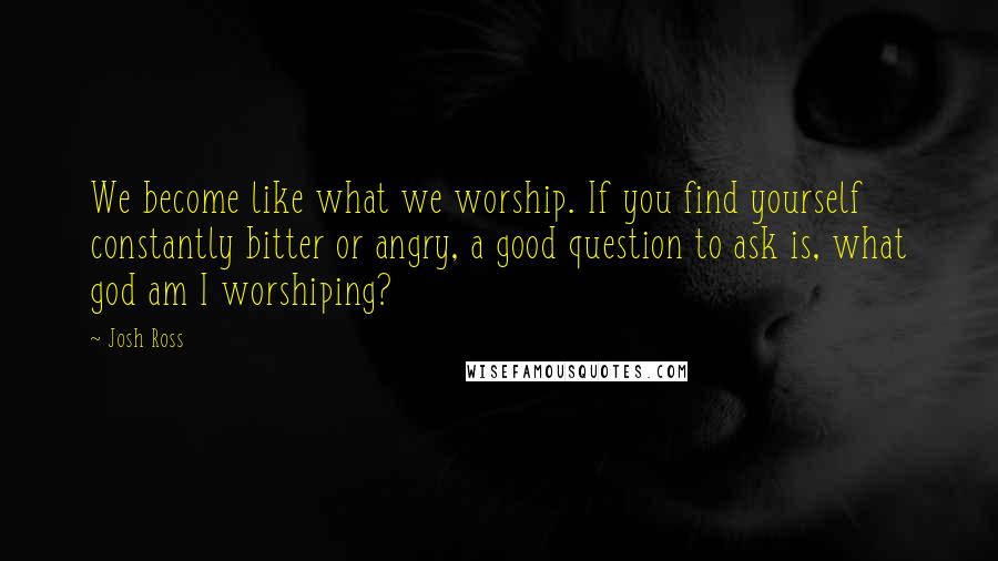 Josh Ross Quotes: We become like what we worship. If you find yourself constantly bitter or angry, a good question to ask is, what god am I worshiping?