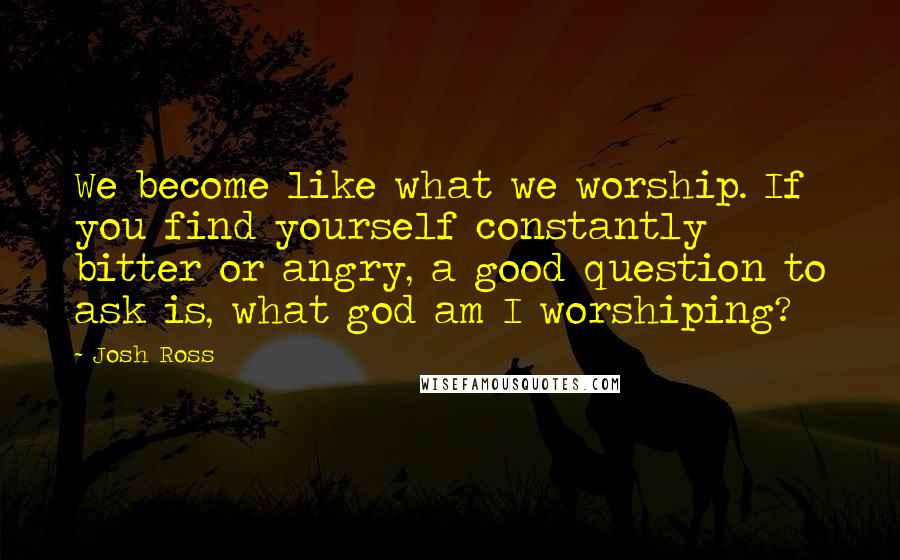 Josh Ross Quotes: We become like what we worship. If you find yourself constantly bitter or angry, a good question to ask is, what god am I worshiping?