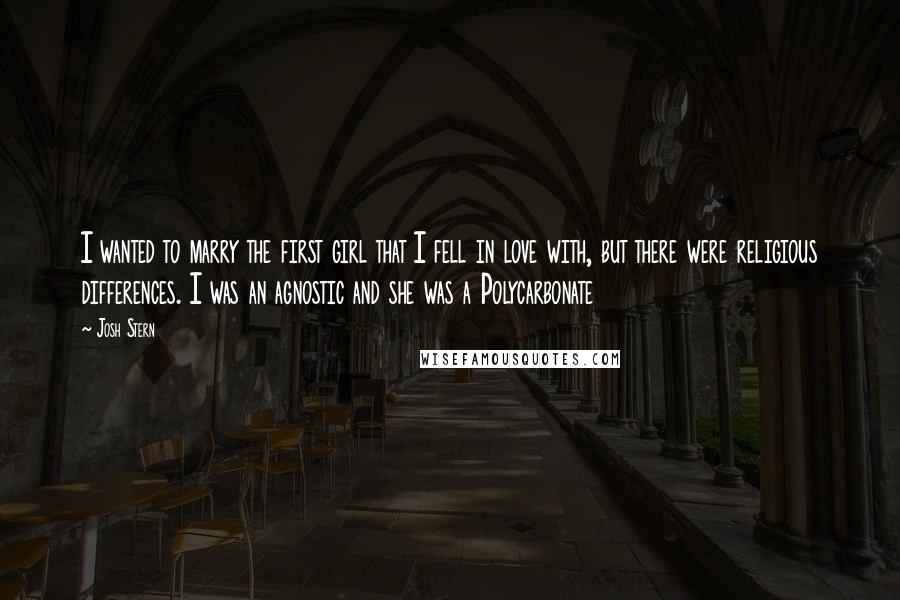 Josh Stern Quotes: I wanted to marry the first girl that I fell in love with, but there were religious differences. I was an agnostic and she was a Polycarbonate