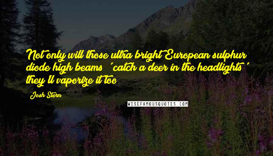 Josh Stern Quotes: Not only will those ultra bright European sulphur diode high beams ' catch a deer in the headlights' they'll vaporize it too