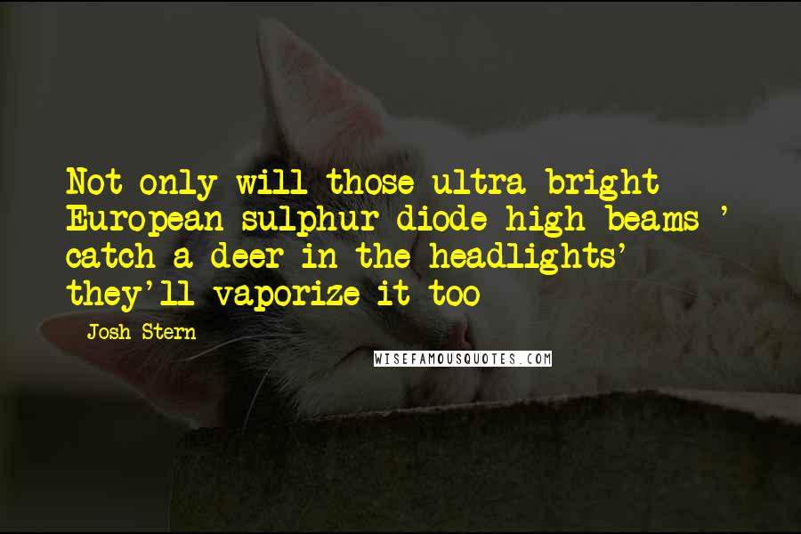 Josh Stern Quotes: Not only will those ultra bright European sulphur diode high beams ' catch a deer in the headlights' they'll vaporize it too