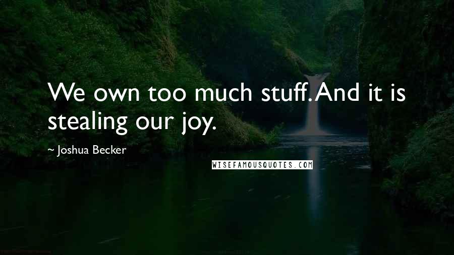 Joshua Becker Quotes: We own too much stuff. And it is stealing our joy.