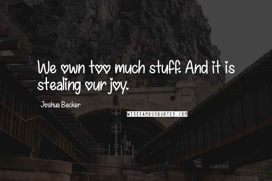 Joshua Becker Quotes: We own too much stuff. And it is stealing our joy.